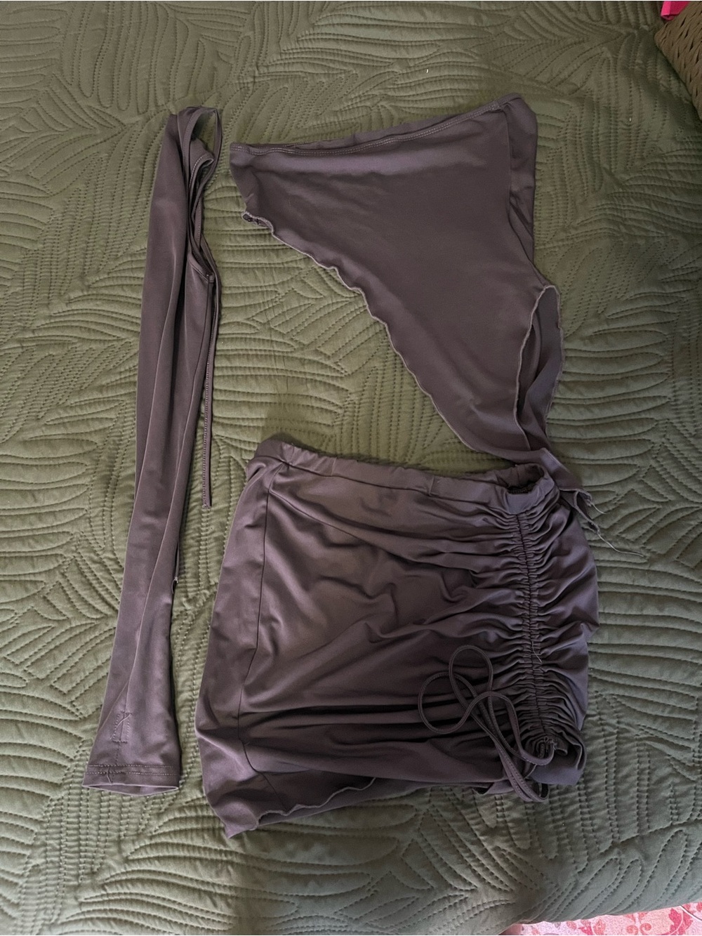 Grey Two-Piece Ruched Skirt & Top Set